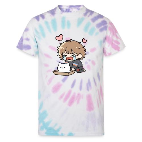 Crying Chibi Boy with Stray Cat - Unisex Tie Dye T-Shirt