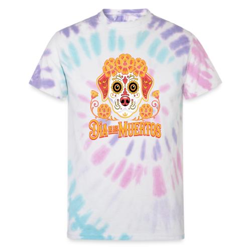 Dia De Los Muertos Dog Skull Flowers - Unisex Tie Dye T-Shirt