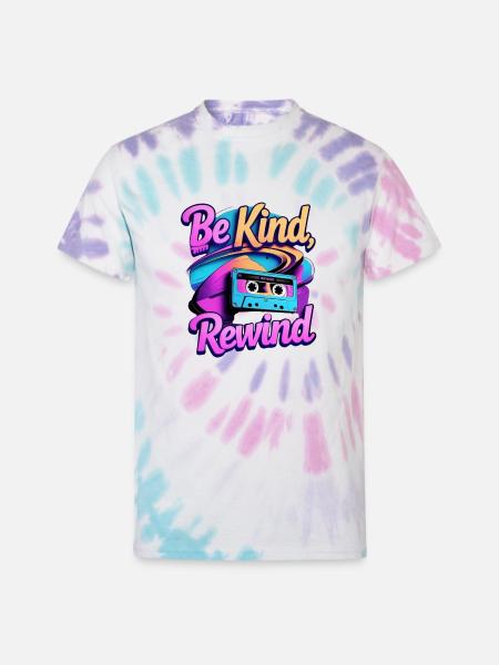 Be Kind Rewind Retro Cassette - Unisex Tie Dye T-Shirt - Pastel Spiral