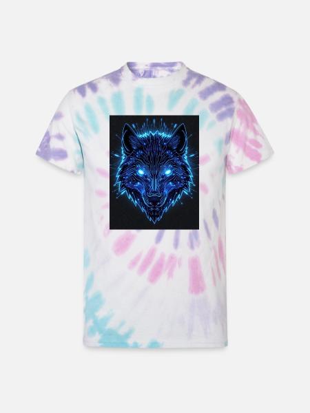 Neon Circuit Wolf - Unisex Tie Dye T-Shirt - Pastel Spiral