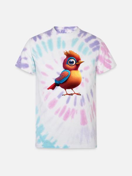 Bird small cartoon - Unisex Tie Dye T-Shirt - Pastel Spiral