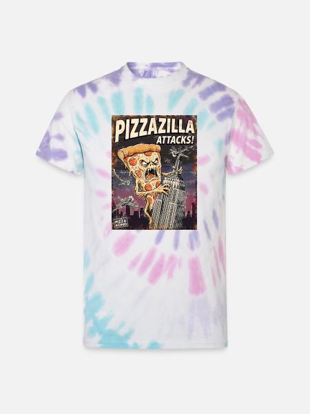 Pizzazilla Attacks Retro City Poster - Unisex Tie Dye T-Shirt - Pastel Spiral