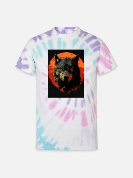 Crimson Moon Wolf - Unisex Tie Dye T-Shirt - Pastel Spiral