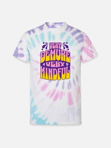 Very Demure, Very Mindful - Unisex Tie Dye T-Shirt - Pastel Spiral