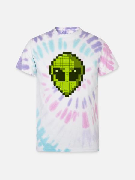 Green Alien Face - Unisex Tie Dye T-Shirt - Pastel Spiral
