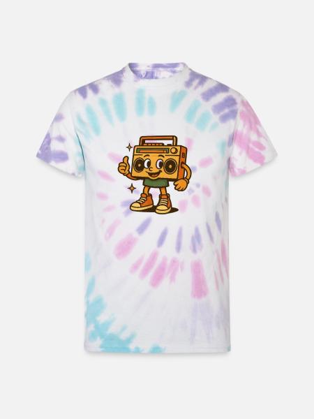 Cheery Boombox Mascot in Sneakers - Unisex Tie Dye T-Shirt - Pastel Spiral