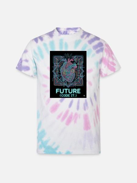 Future Code Heart Neon Circuit - Unisex Tie Dye T-Shirt - Pastel Spiral