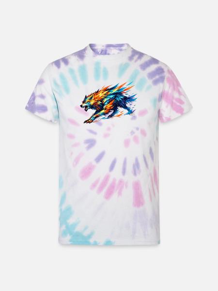Prism Wolf in Fractal Fur - Unisex Tie Dye T-Shirt - Pastel Spiral
