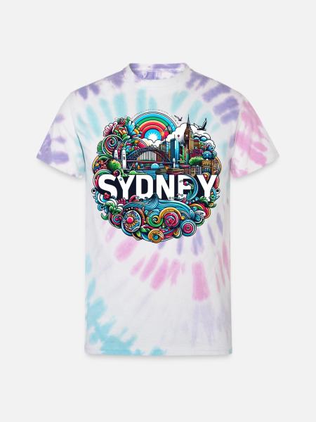 Sydney Illustration - Unisex Tie Dye T-Shirt - Pastel Spiral