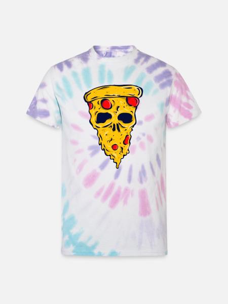 Neon Skull Pizza Slice - Unisex Tie Dye T-Shirt - Pastel Spiral