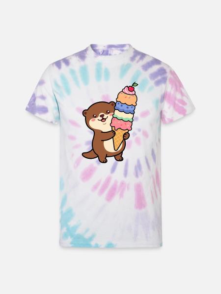 Otter Rainbow Ice Cream Cone - Unisex Tie Dye T-Shirt - Pastel Spiral