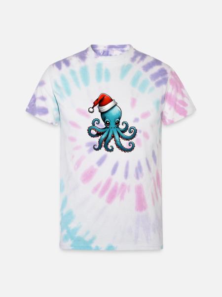 Octopus with Santa hat - Unisex Tie Dye T-Shirt - Pastel Spiral