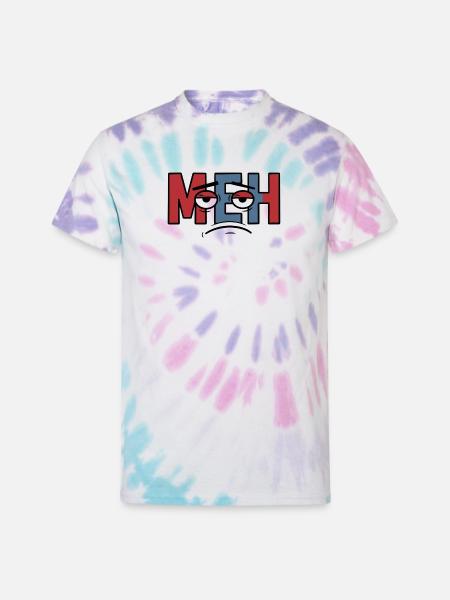 Meh Expression Bold Typography - Unisex Tie Dye T-Shirt - Pastel Spiral