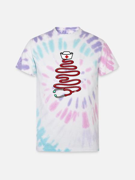 Christmas Stethoscope Nursing Tree - Unisex Tie Dye T-Shirt - Pastel Spiral