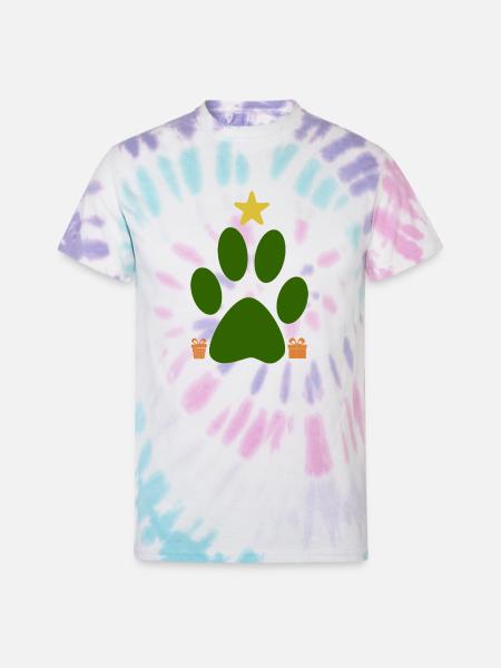 Cat Foot Christmas Tree - Unisex Tie Dye T-Shirt - Pastel Spiral