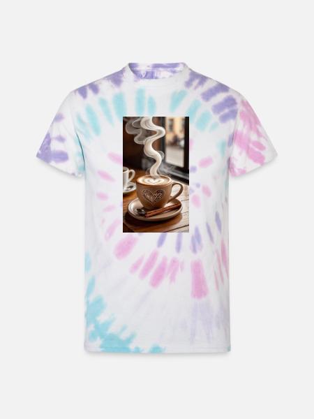 Heart Latte Steam Art - Unisex Tie Dye T-Shirt - Pastel Spiral