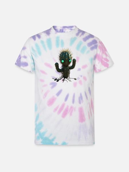 Robo Cactus Guardian - Unisex Tie Dye T-Shirt - Pastel Spiral