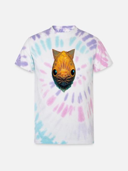 Cat face with fish body - Unisex Tie Dye T-Shirt - Pastel Spiral