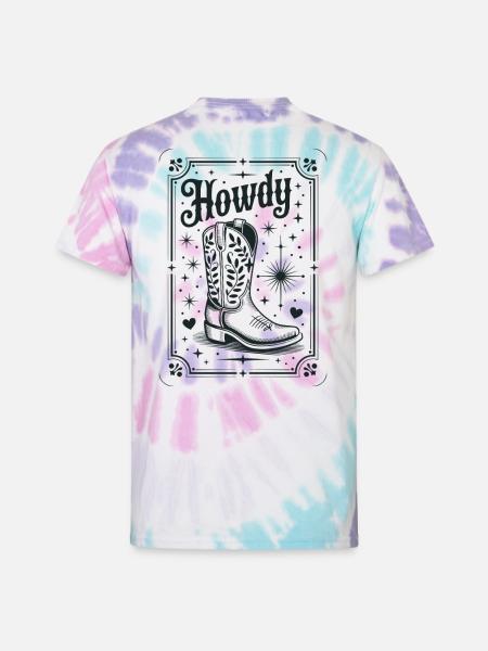 Howdy Boots Western Night - Unisex Tie Dye T-Shirt - Pastel Spiral