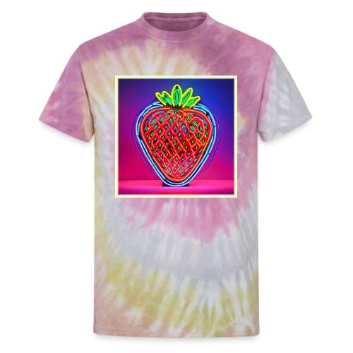 Vibrant Strawberry Neon Sign - Unisex Tie Dye T-Shirt