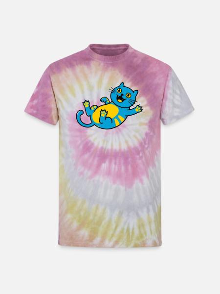 Blue Cat Playful Belly Art - Unisex Tie Dye T-Shirt - Desert Rose