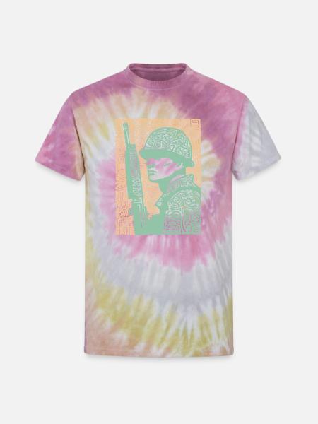 Mosaic Soldier Rifle Art - Unisex Tie Dye T-Shirt - Desert Rose