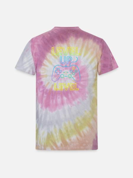 Neon Level Up Controller - Unisex Tie Dye T-Shirt - Desert Rose