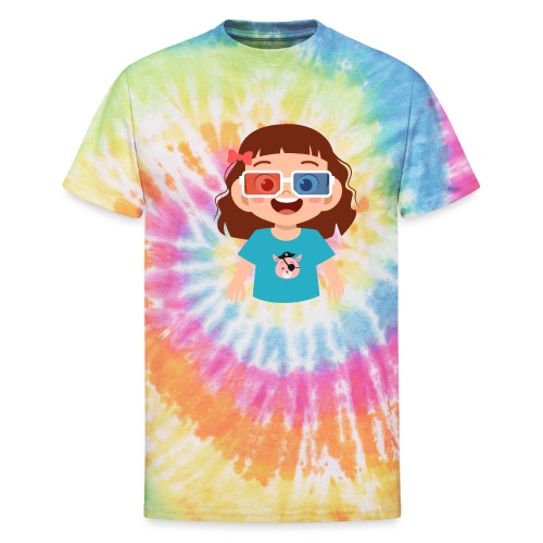 Girl red blue 3D glasses doing Vision Therapy - Unisex Tie Dye T-Shirt