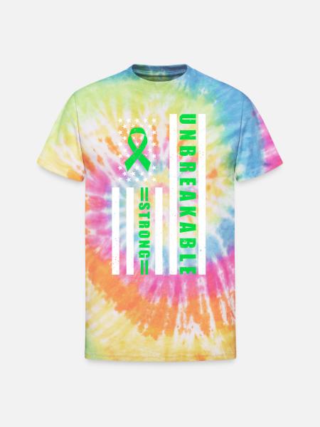 Unbreakable Strong Scoliosis Awareness Green - Unisex Tie Dye T-Shirt - rainbow