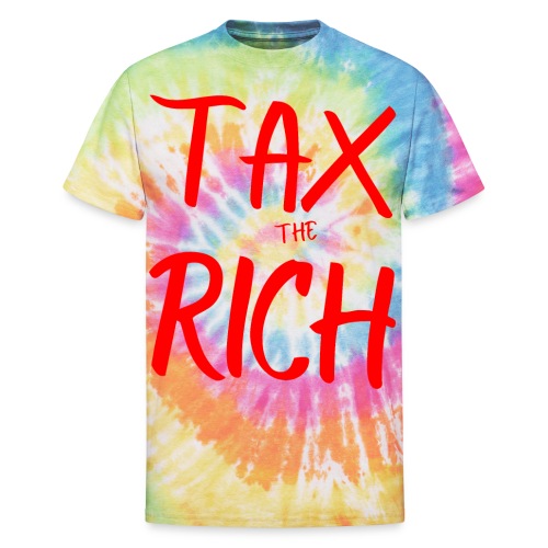 TAX the RICH, full size graffiti red font on white - Unisex Tie Dye T-Shirt