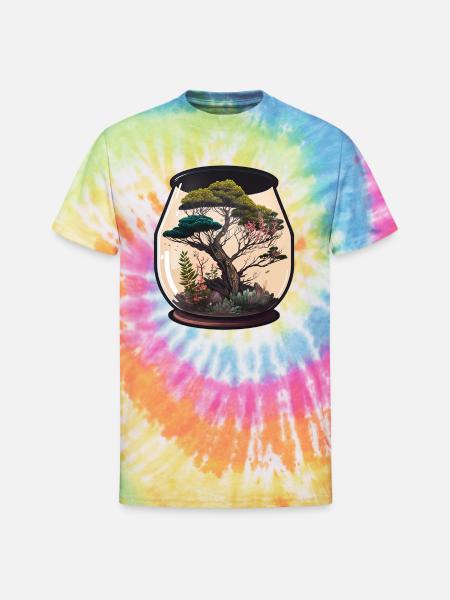 Bonsai Tree Terrarium - Unisex Tie Dye T-Shirt - rainbow