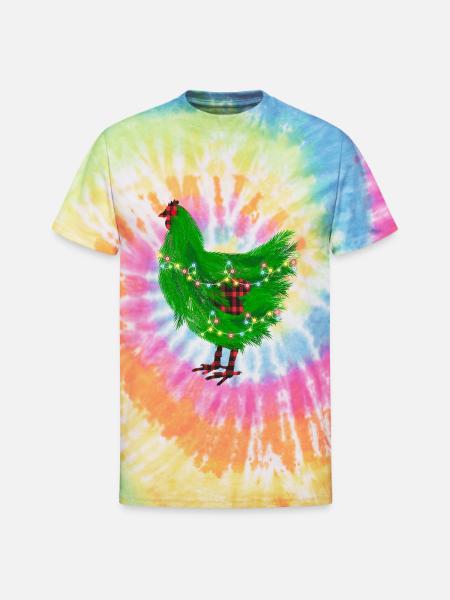 Chicken Christmas Pine Tree - Unisex Tie Dye T-Shirt - rainbow
