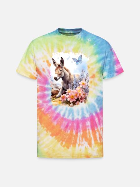 Mule Flower Butterfly - Unisex Tie Dye T-Shirt - rainbow
