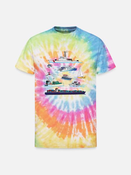 Boats and Ships Illustrations - Unisex Tie Dye T-Shirt - rainbow