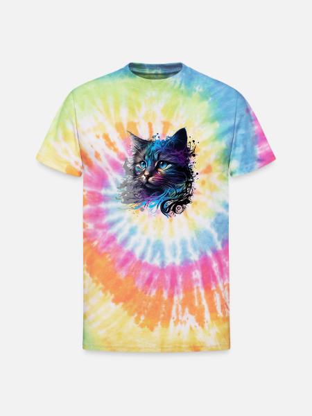 Cat design "Blue cat" - Unisex Tie Dye T-Shirt - rainbow