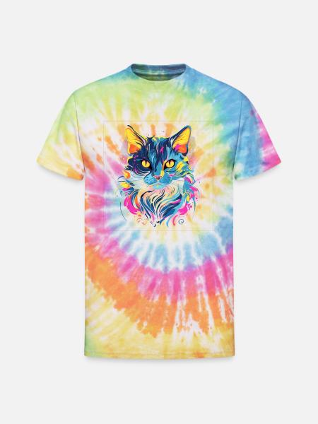Blue Cat - Unisex Tie Dye T-Shirt - rainbow