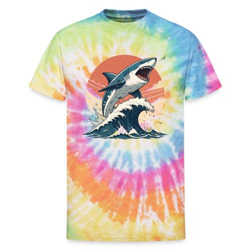 Fierce Shark Breaking Through Waves - Unisex Tie Dye T-Shirt