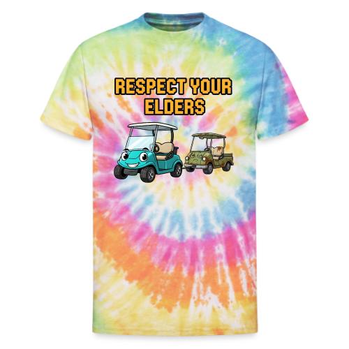 Golf Cart Humor T-Shirt | Respect Your Elders - Unisex Tie Dye T-Shirt