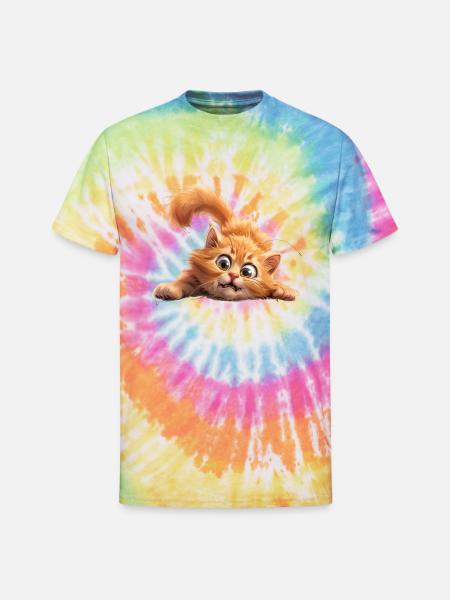 Funny Cat - Unisex Tie Dye T-Shirt - rainbow