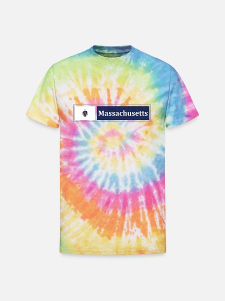 Massachusetts Flag - Unisex Tie Dye T-Shirt - rainbow