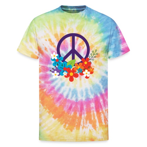 Hippie Peace Design With Flowers - Unisex Tie Dye T-Shirt