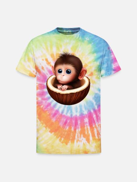 Monkey in a coconut - Unisex Tie Dye T-Shirt - rainbow