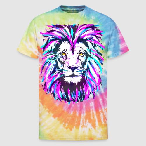 Neon Pink Lion Head Portrait Drawing - Purple Lion - Unisex Tie Dye T-Shirt