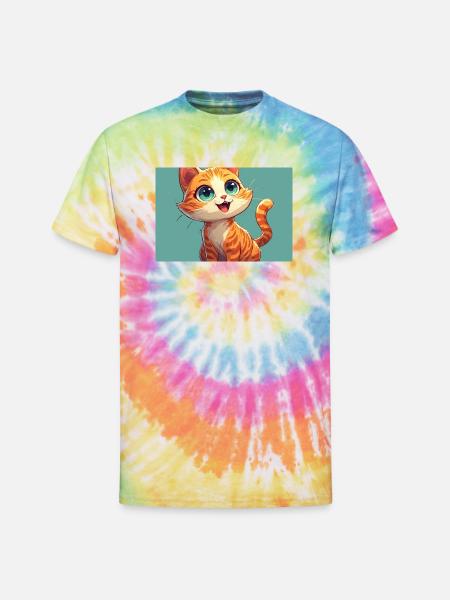 Happy Orange Tabby Kitten - Unisex Tie Dye T-Shirt - rainbow