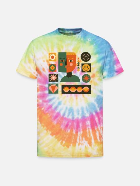 Dual-Tone Geometric Portrait - Unisex Tie Dye T-Shirt - rainbow