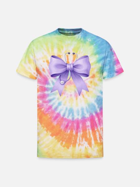 Purple Bow with Stethoscope - Unisex Tie Dye T-Shirt - rainbow