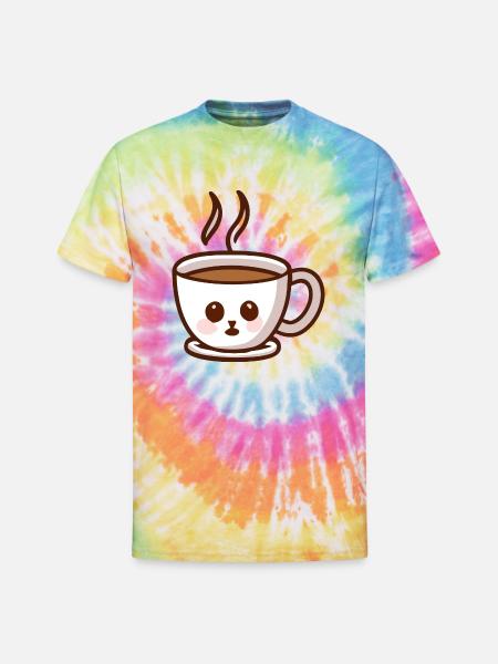 Coffee Cup Cat Face - Unisex Tie Dye T-Shirt - rainbow