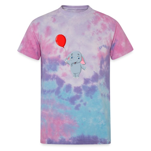 Baby Elephant Holding A Balloon - Unisex Tie Dye T-Shirt