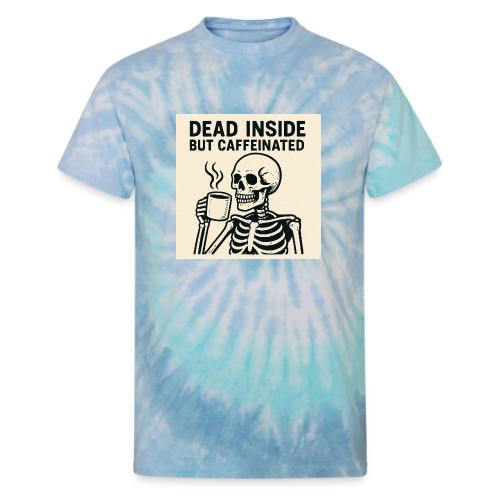 Skeleton Sipping Coffee - Unisex Tie Dye T-Shirt