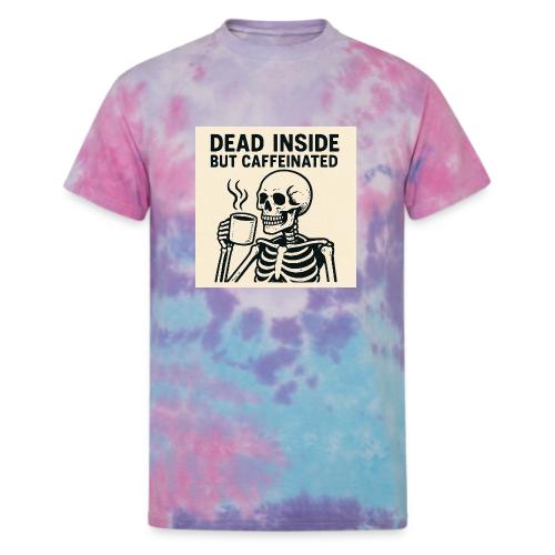 Skeleton Sipping Coffee - Unisex Tie Dye T-Shirt